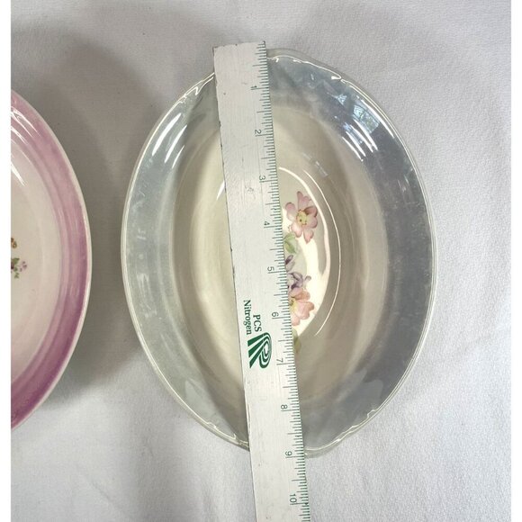 Crown Potteries Co Pair of Oval Floral Bowls Pink Blue 9X7X2 - Picture 8 of 8